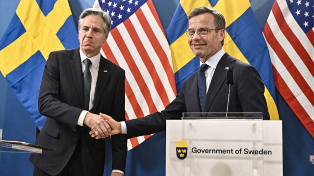 Le Secrétaire d'État des États-Unis, Antony Blinken (G) et le Premier ministre de Suède, Ulf Kristersson (D). Crédit photo: JONAS EKSTROMER / TT NEWS AGENCY / AFP
