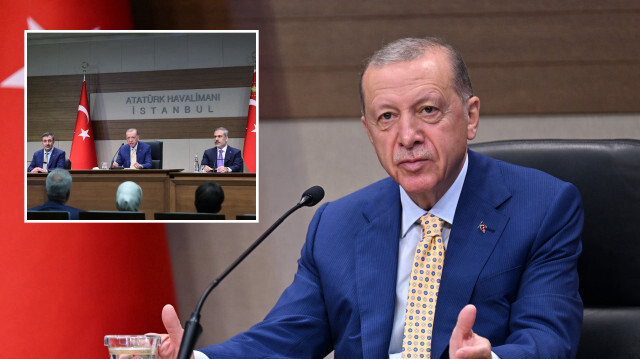 Cumhurbaşkanı Recep Tayyip Erdoğan, Cumhurbaşkanı Yardımcısı Cevdet Yılmaz, Dışişleri Bakanı Hakan Fidan.