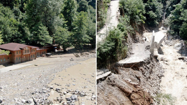 Sel sularının yoğun olduğu alanda 15 metreyi bulan çökmeler dronla görüntülendi.