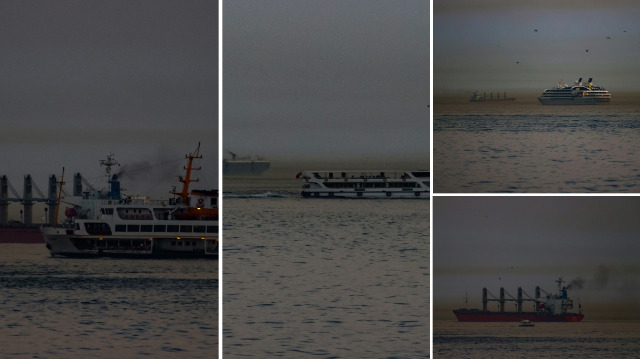 İstanbul'da denizin üzerinde kahverengi toz bulutu oluştu.
