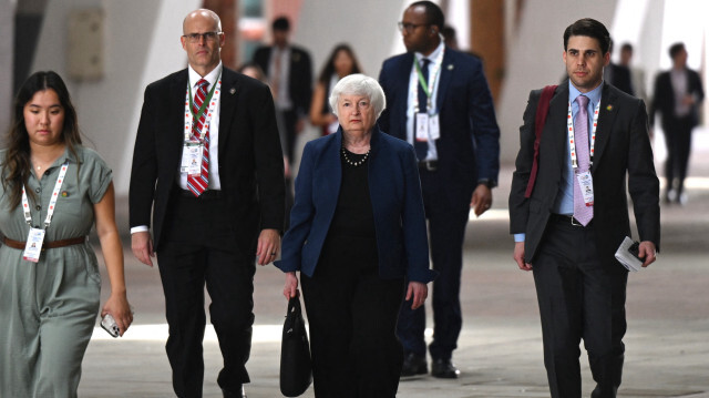 La secrétaire au Trésor américain Janet Yellen arrivant pour donner une conférence de presse avant les réunions des ministres des finances et des gouverneurs des banques centrales du G20 (FMCBG), le 16 juillet 2023. Crédit Photo: Punit PARANJPE / AFP

