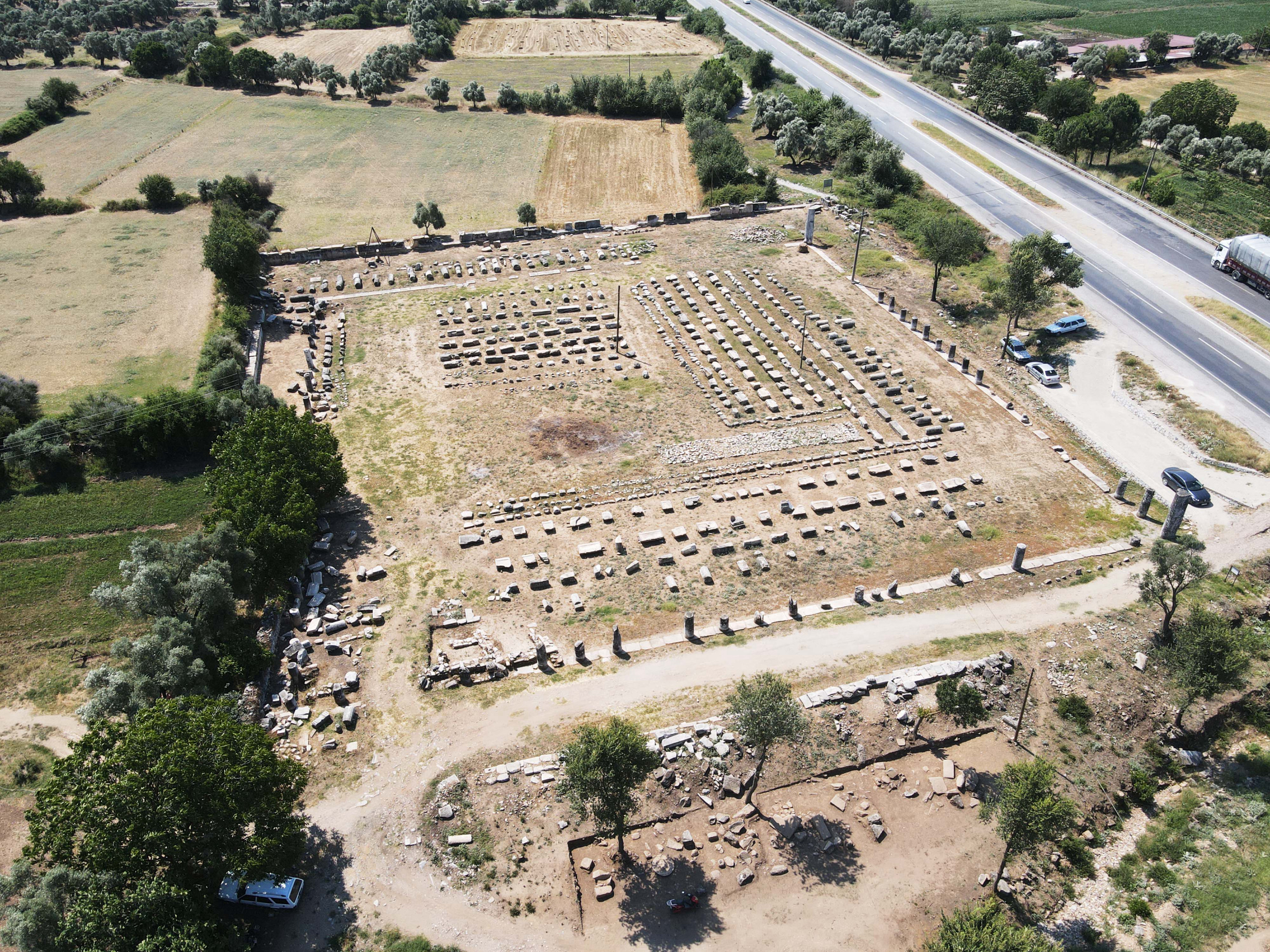 Bird's eye view of Temple of Zeus Euromos in Türkiye's Mugla