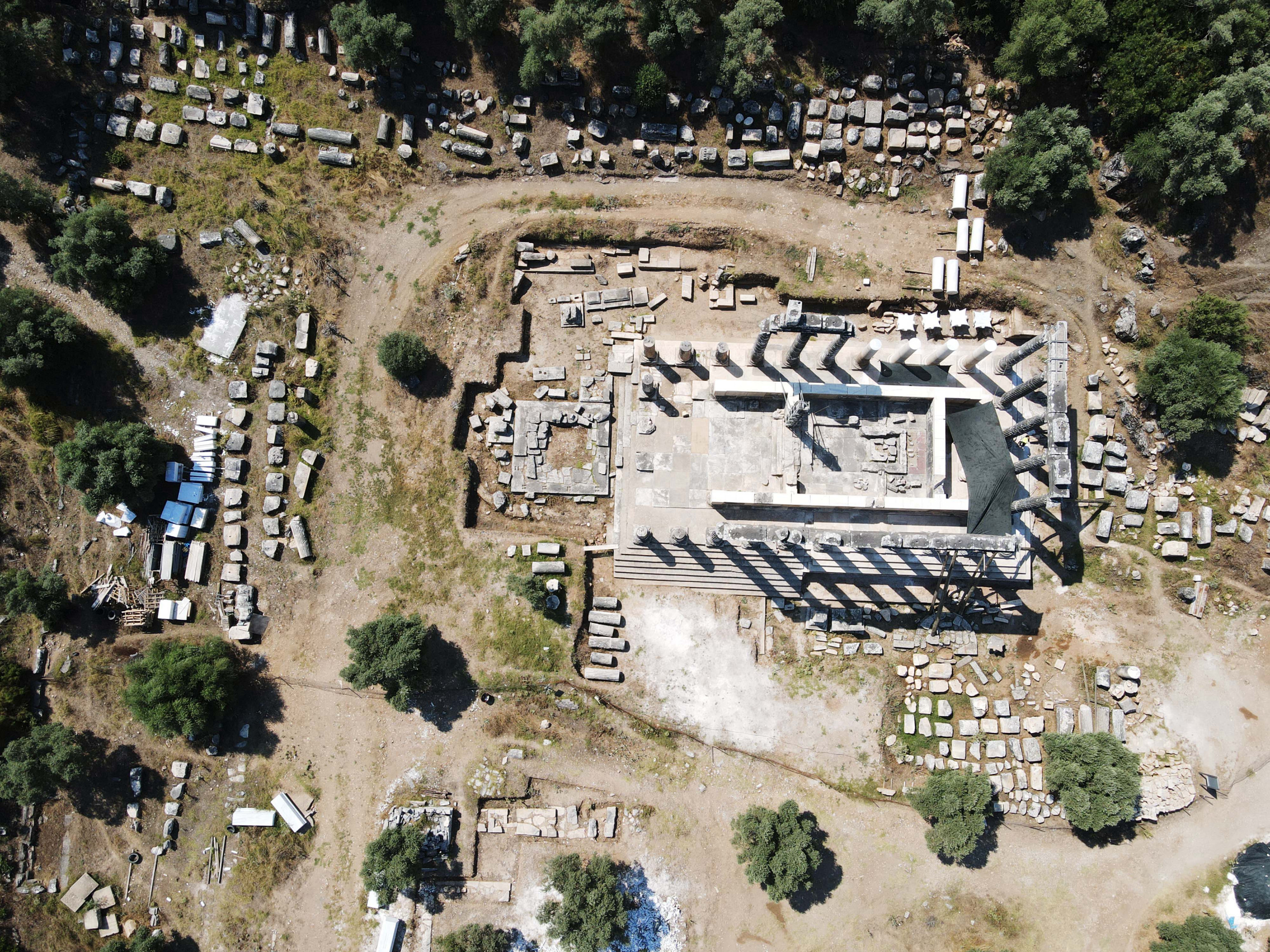 Bird's eye view of Temple of Zeus Euromos in Türkiye's Mugla