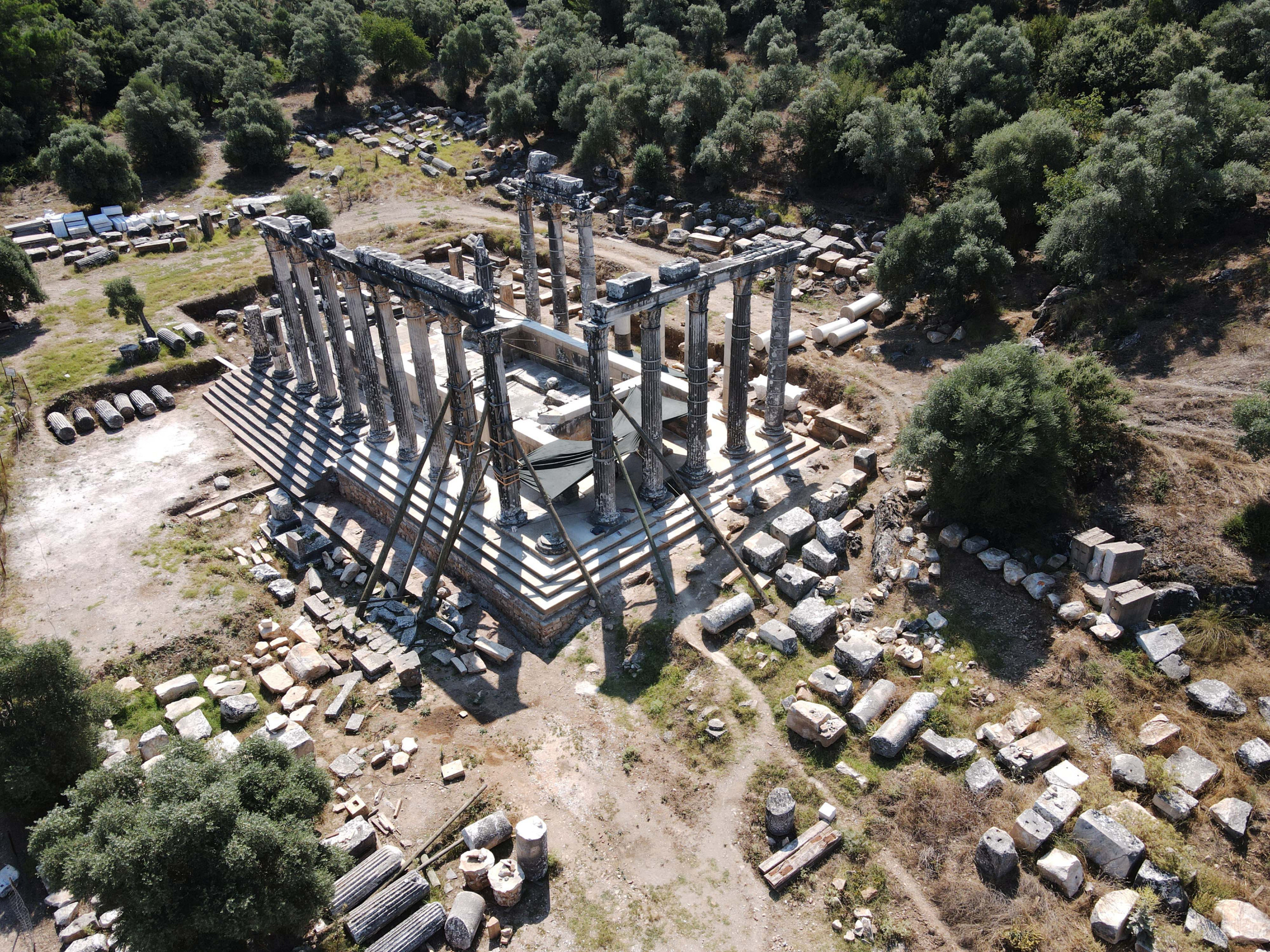 Bird's eye view of Temple of Zeus Euromos in Türkiye's Mugla
