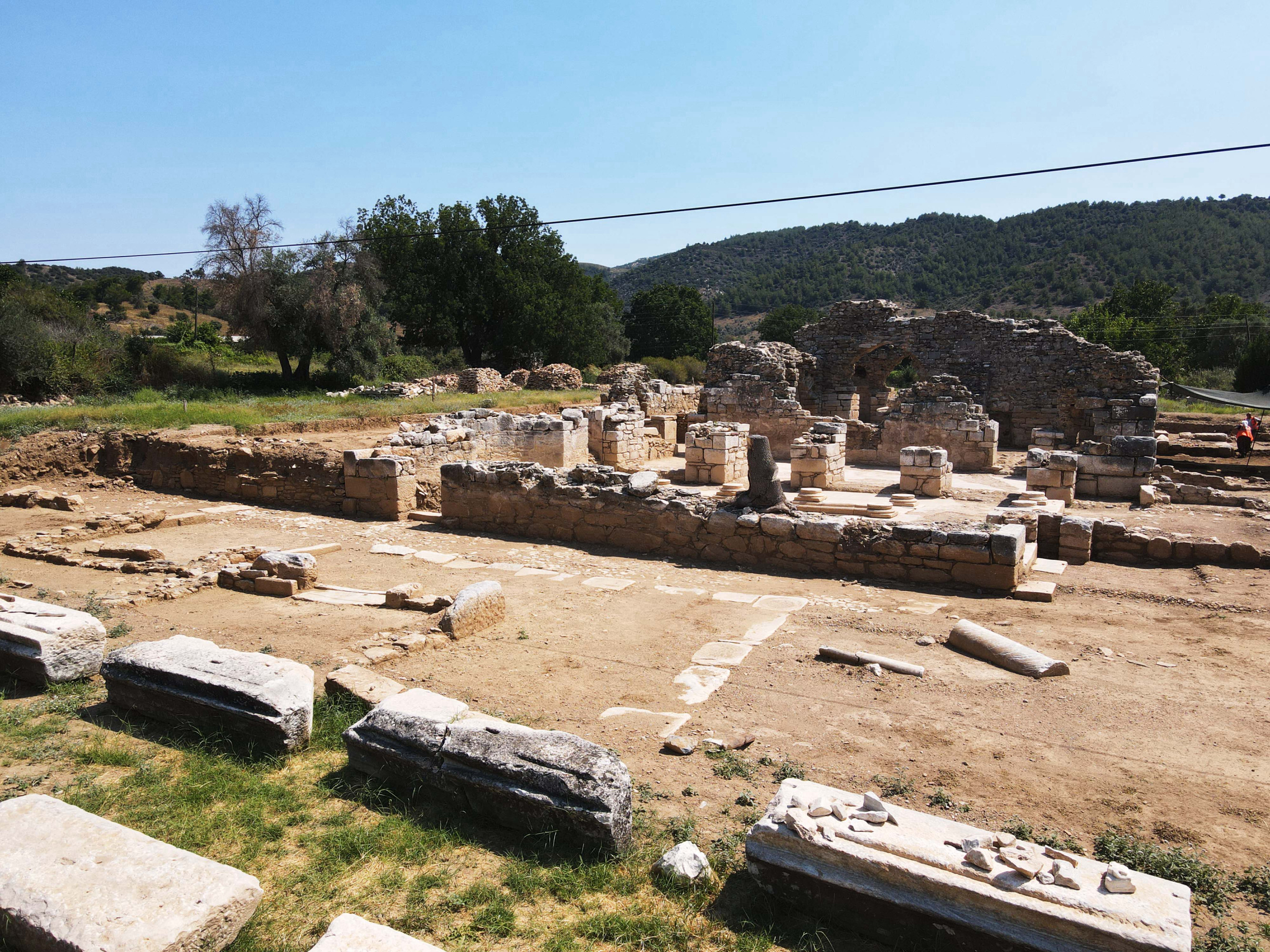 Bird's eye view of Temple of Zeus Euromos in Türkiye's Mugla
