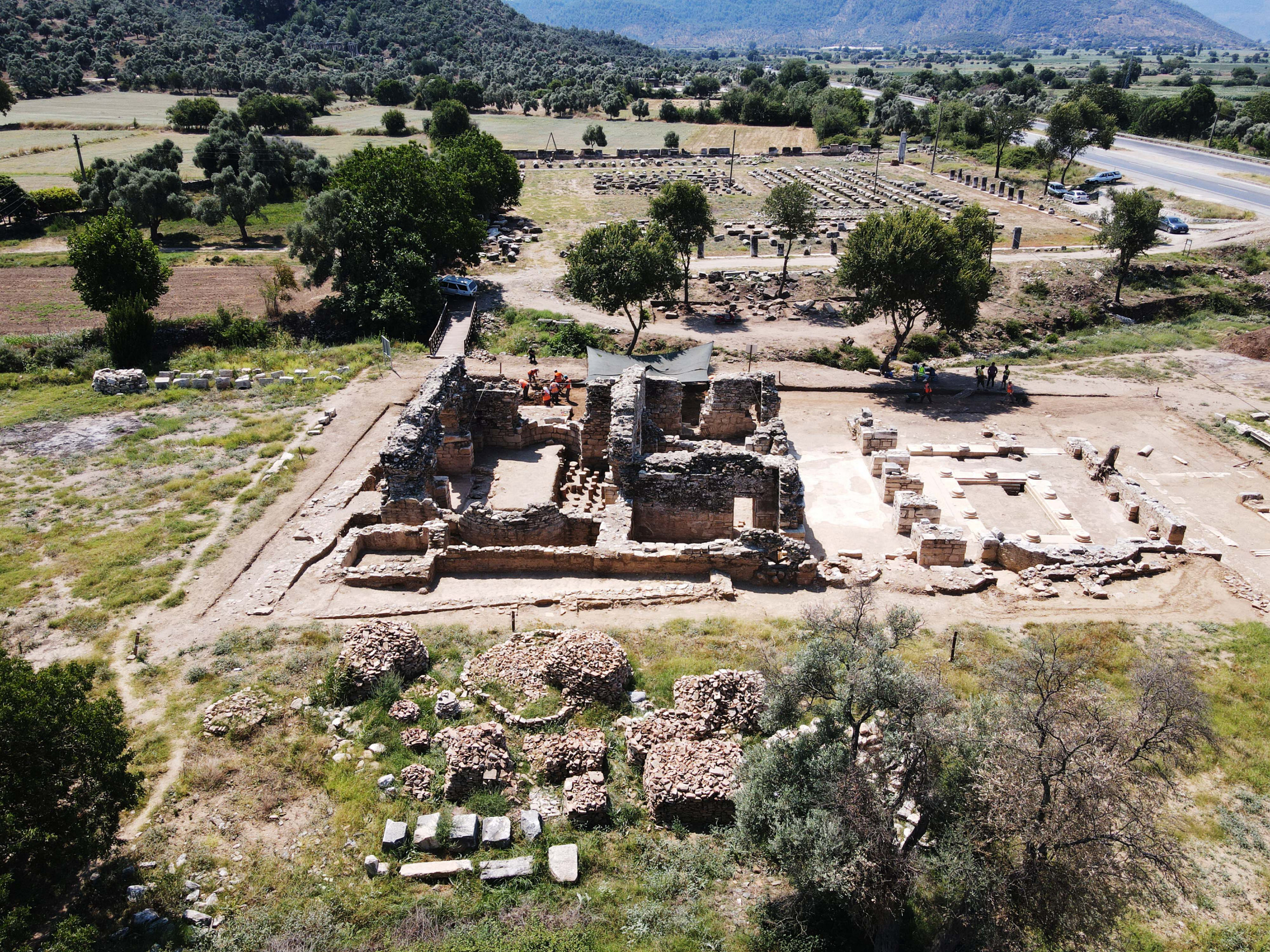 Bird's eye view of Temple of Zeus Euromos in Türkiye's Mugla