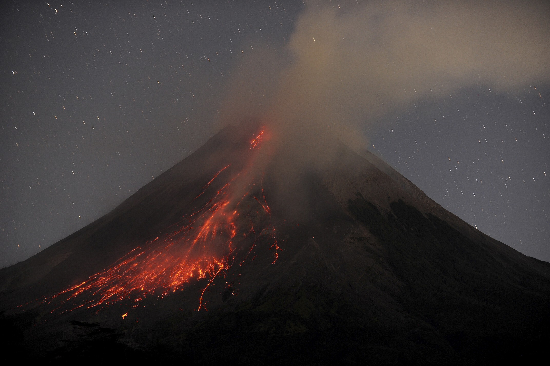 Active volcano Mount Merapi spews lava in Indonesia