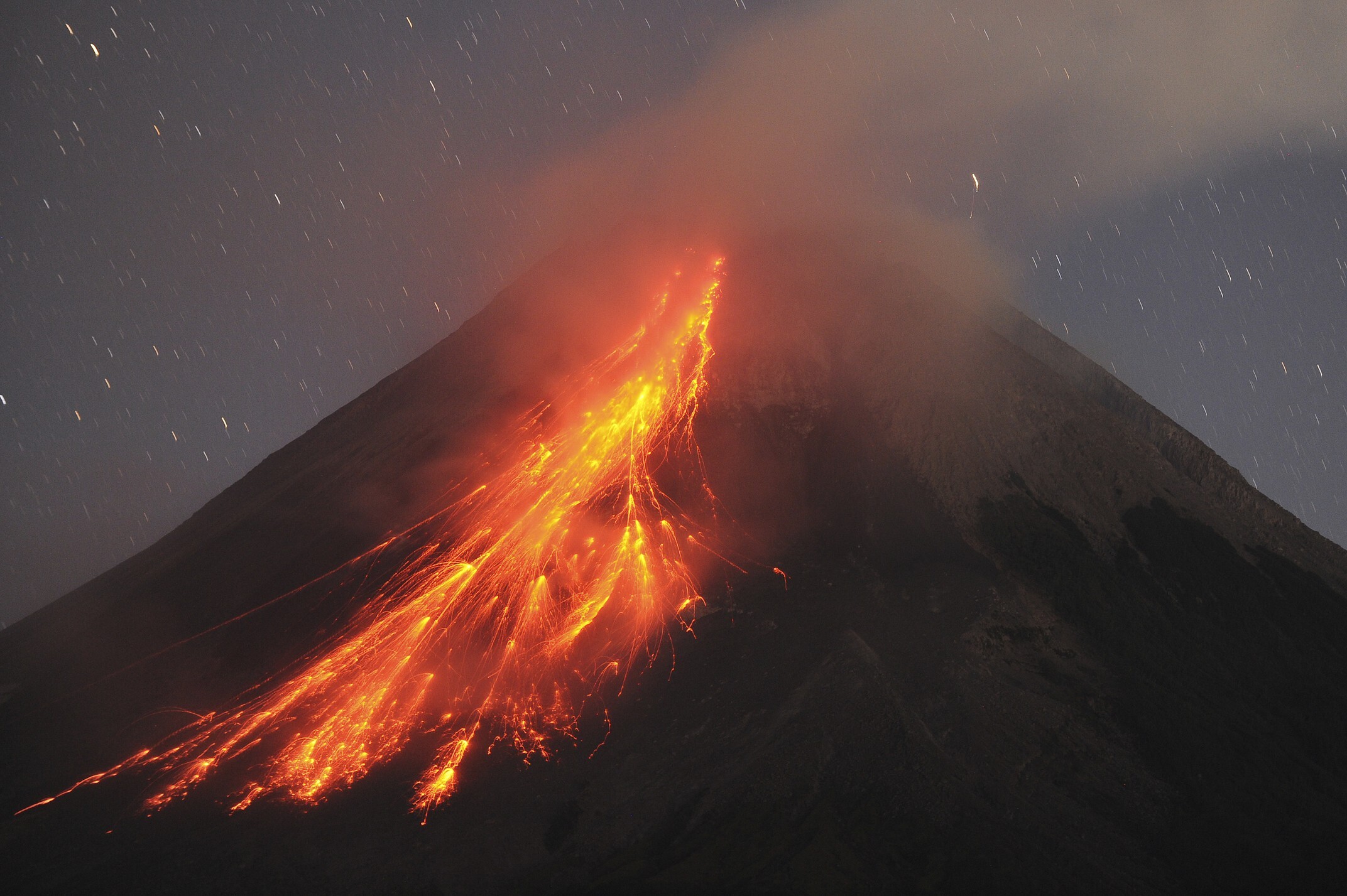 Active volcano Mount Merapi spews lava in Indonesia