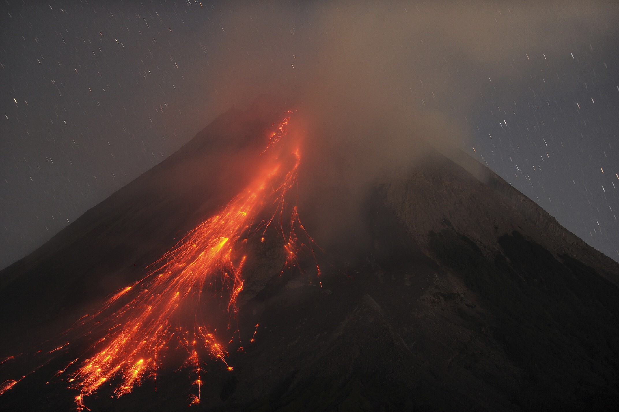 Active volcano Mount Merapi spews lava in Indonesia