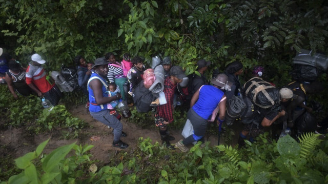 Des migrants haïtiens traversant la jungle de Darien, près d'Acandi, dans le département de Choco, en Colombie, en direction du Panama, alors qu'ils tentent d'atteindre les États-Unis. Crédit Photo: Raul ARBOLEDA / AFP

