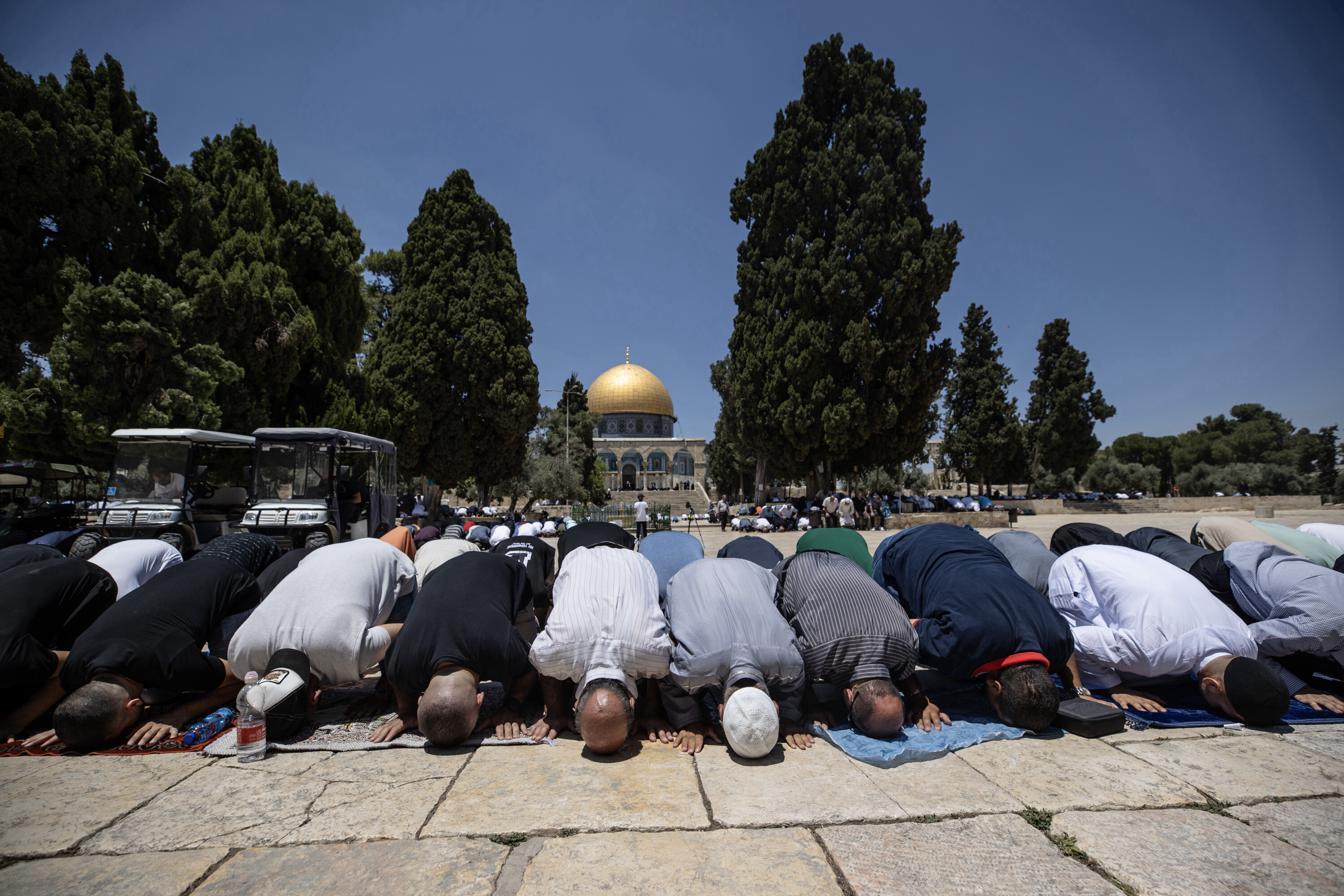 A poster exhibited in support of Jenin before Friday prayer at Aqsa Mosque