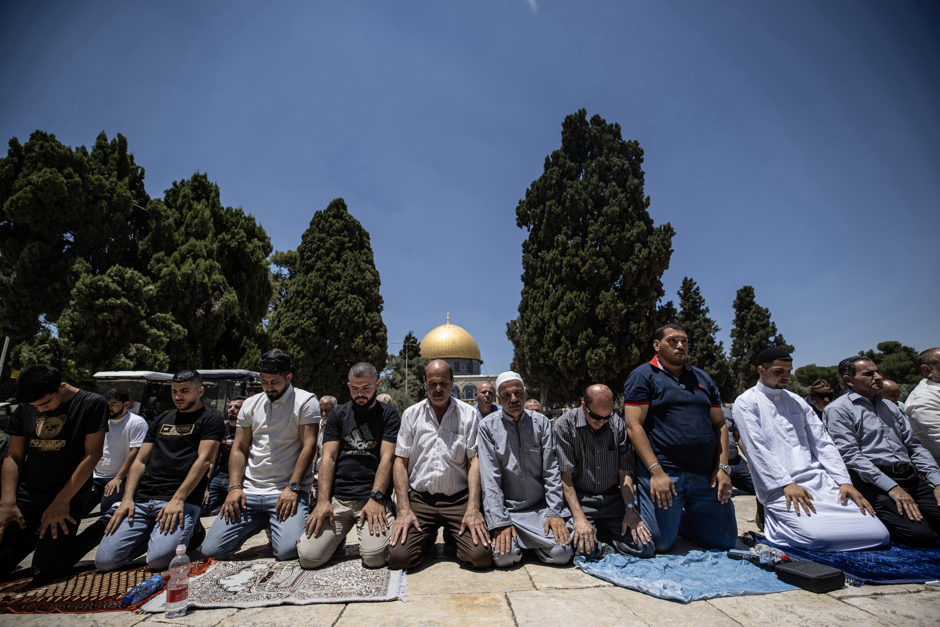 A poster exhibited in support of Jenin before Friday prayer at Aqsa Mosque