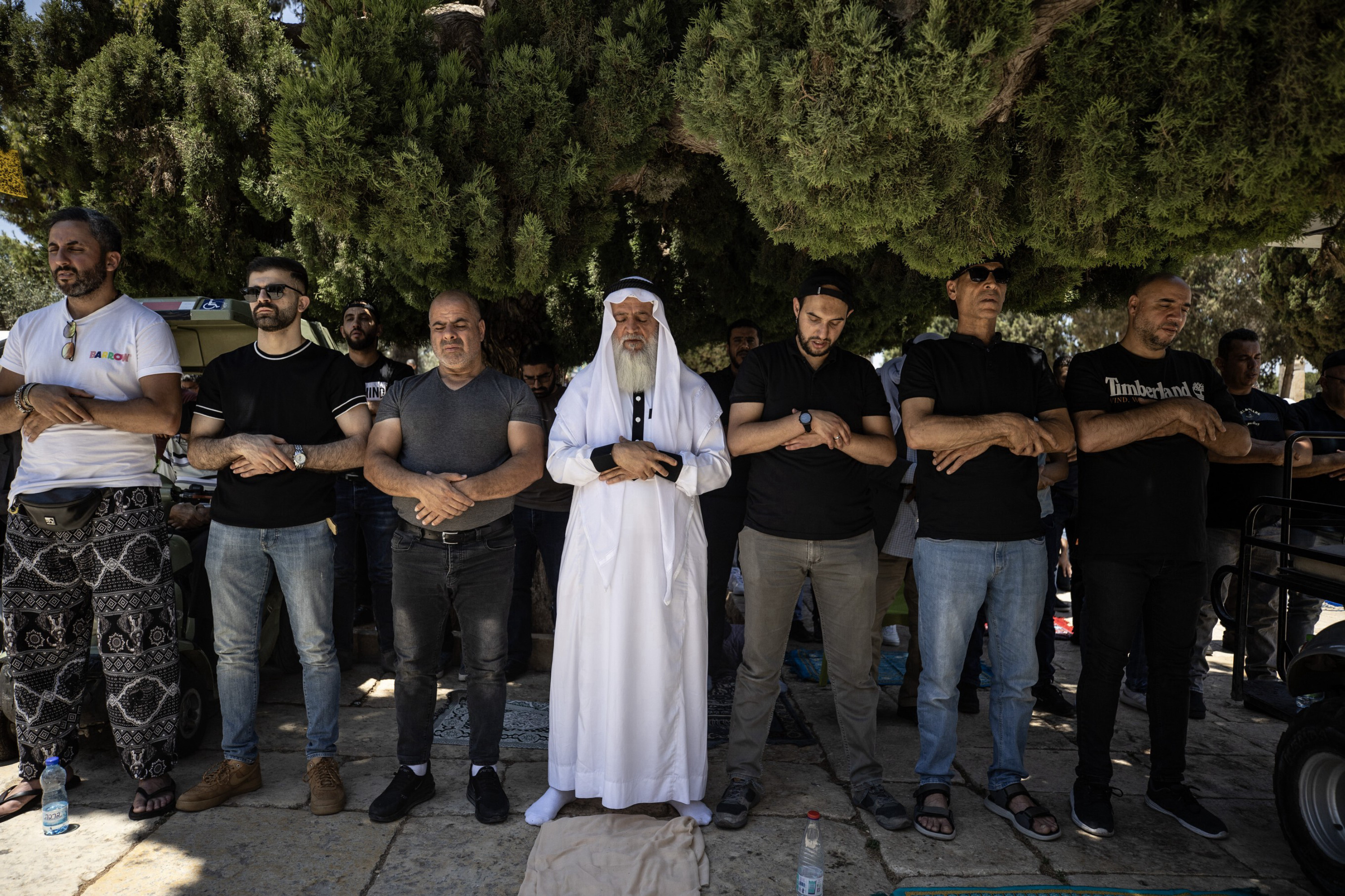 A poster exhibited in support of Jenin before Friday prayer at Aqsa Mosque