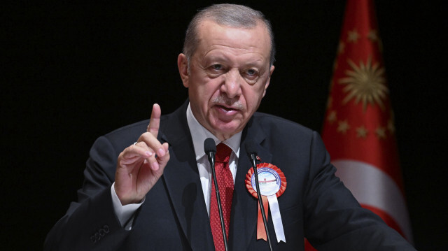 Recep Tayyip Erdoğan, président de la République de Türkiye, lors de son discours à la cérémonie. Crédit Photo: AA