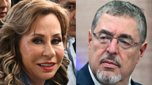 Le candidat présidentiel du parti guatémaltèque, Movimiento Semilla Bernardo Arevalo et la candidate guatémaltèque du parti Union nationale de l'espoir et ancienne première dame (2008-2011), Sandra Torres. Crédit photo: JOHAN ORDONEZ / AFP