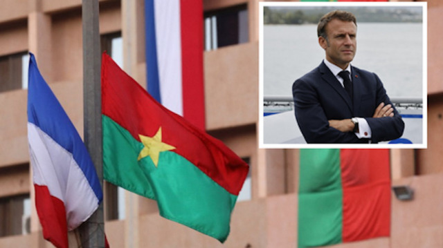 Les drapeaux de France et du Burkina Faso et le président de la République de France, Emmanuel Macron. Crédit photos: LUDOVIC MARIN / AFP / LUDOVIC MARIN / POOL / AFP