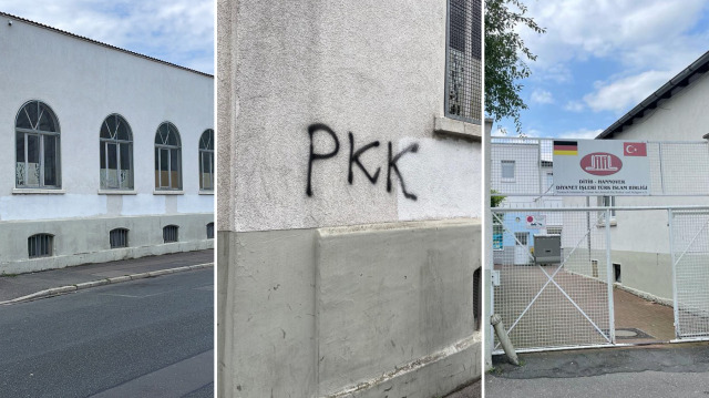 Almanya'da cami duvarına terör örgütü PKK yandaşlarınca yazı yazıldı.