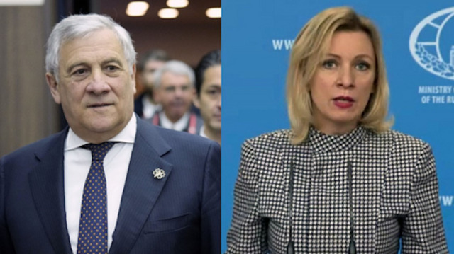 Le ministre des Affaires étrangères de l'Italie, Antonio Tajani et son homologue russe, Maria Zakharova. Crédit photos: FRANCK ROBICHON / POOL / AFP / HO / RUSSIAN FOREIGN MINISTRY / AFP

