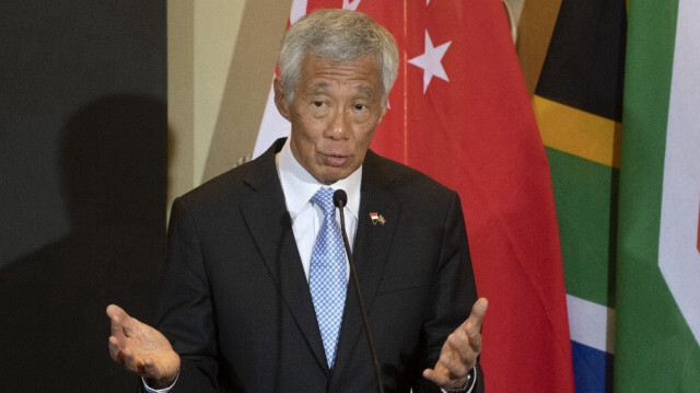 Le Premier ministre de Singapour, Lee Hsien Loong, s'exprimant lors d'une conférence de presse au cours de sa visite au Parlement sud-africain au Cap, le 16 mai 2023. Crédit Photo: RODGER BOSCH / AFP

