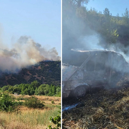 Balıkesir ve Manisa'da araçta başlayan yangın ormana sıçradı