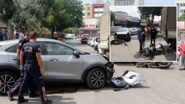 Antalya'da seyir halindeki otomobile motosikleti ile çarpıp park halindeki kamyonetin altına girdi