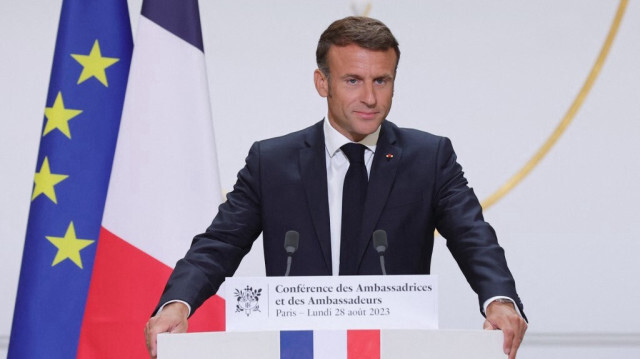 Le président de la République française, Emmanuel Macron, lors de la conférence annuelle des ambassadeurs et ambassadrices, le lundi 28 août à Paris. Crédit photo: TERESA SUAREZ / POOL / AFP
