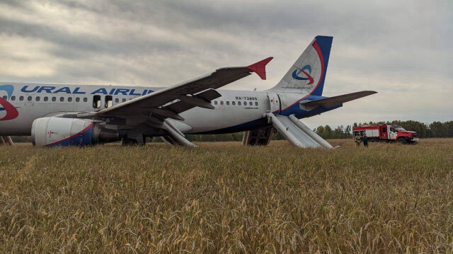 L'Airbus A320 d'Ural Airlines ayant effectué un atterrissage d'urgence dans un champ, en Sibérie. Crédit photo: X / @Peupleaguerri
