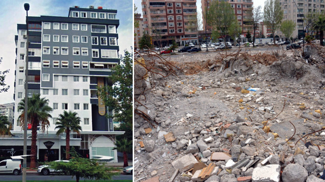 Kahramanmaraş'ta, 6 Şubat’ta meydana gelen ilk depremde yıkılan 35 kişinin hayatını kaybettiği Ezgi Apartmanı.