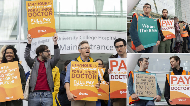 İngiltere'de uzman doktorlar ve pratisyen hekimler, maaş zammını protesto ediyor.