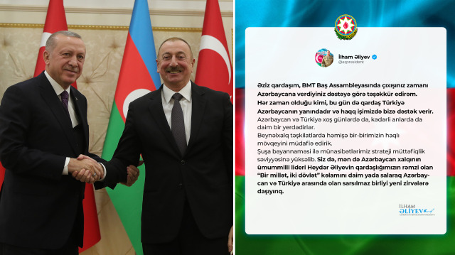 Azerbaycan Cumhurbaşkanı Aliyev, BM'deki konuşmasında, antiterör operasyonlarına destek veren Cumhurbaşkanı Erdoğan'a teşekkür etti.