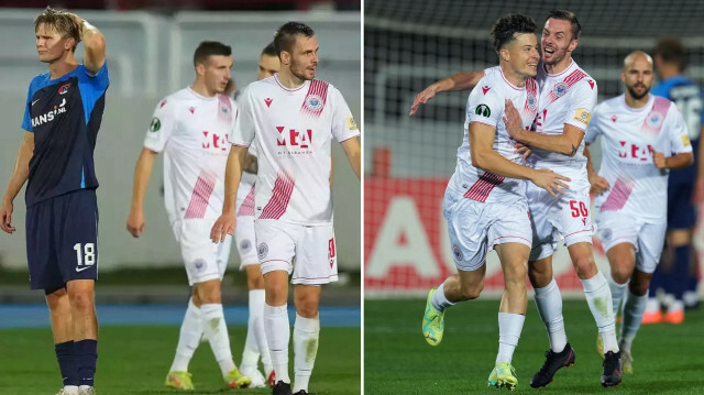 Zrinjski Mostarlı futbolcular galibiyet golünün ardından büyük sevinç yaşadı. 