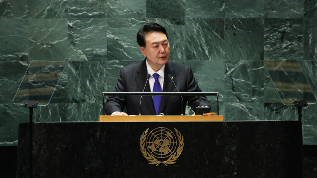 Yoon Suk-yeol, président de Corée du Sud, à l'Assemblée générale des Nations Unies. Crédit Photo: Michael M. Santiago / GETTY IMAGES NORTH AMERICA / Getty Images via AFP


