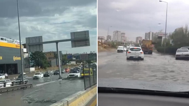 Ankara'da etkili olan sağanak nedeniyle cadde ve sokaklar göle döndü.