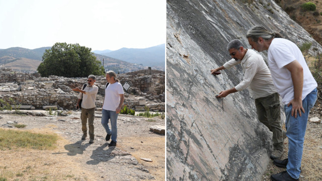DEÜ Deprem Araştırma ve Uygulama Merkezi (DAUM) Müdürü Prof. Dr. Hasan Sözbilir (solda) ile DEÜ Arkeoloji ve Arkeometri Araştırma Merkezi Müdürü Doç. Dr. Barış Gür (sağda), proje kapsamında Selçuk ilçesindeki Ayasuluk Tepesi ile Efes Antik Kenti'ne de yakın bölgede bulunan Efes Fayı'nda kazı çalışmalarına başladı.