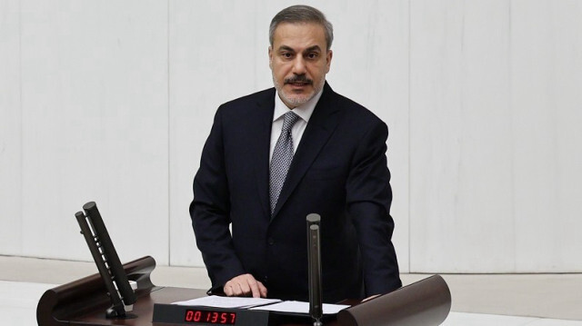 Le ministre turc des Affaires étrangères, Hakan Fidan, a assisté à l'Assemblée générale et a prononcé un discours à Ankara en Türkiye, le 16 janvier 2024.