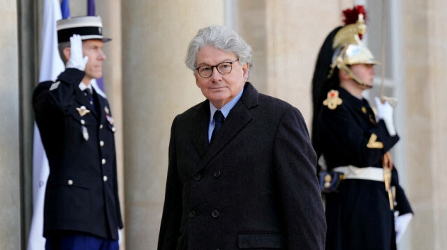 Thierry Breton, commissaire européen chargé du marché intérieur, se rend au déjeuner qui suit la cérémonie d'hommage national à Jacques Delors, ministre français et président de la Commission européenne, au palais de l'Élysée à Paris, le 5 janvier 2024. 