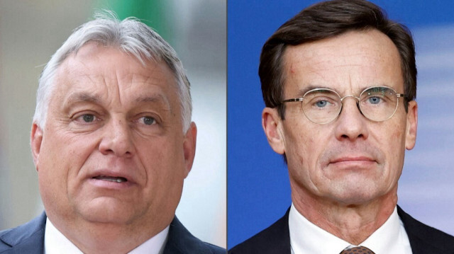 Le Premier ministre hongrois, Viktor Orban (G) et le Premier ministre suédois, Ulf Kristersson (D).