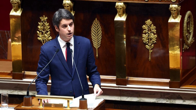 Le Premier ministre français Gabriel Attal devant l'Assemblée nationale, la chambre basse du Parlement français, le 30 janvier 2024.