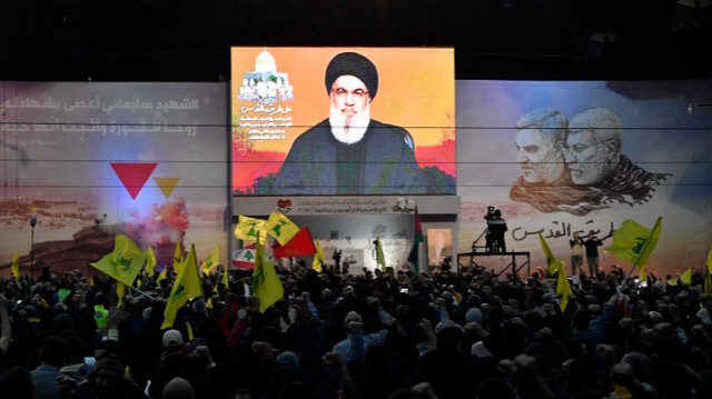 Le secrétaire général du Hezbollah, Hassan Nasrallah, assiste à une cérémonie de commémoration par vidéoconférence, à Beyrouth au Liban, le 04 janvier 2024.