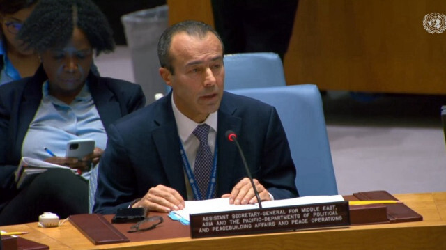 Le Secrétaire général adjoint pour le Moyen-Orient, l'Asie et le Pacifique, Khaled Khiari, lors d'une réunion du Conseil de sécurité de l'ONU, le 29 décembre 2023.