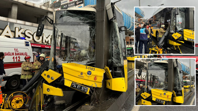 İETT otobüsü refüjdeki direğe çarptı