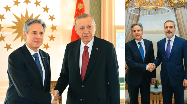 Cumhurbaşkanı Recep Tayyip Erdoğan, Dışişleri Bakanı Hakan Fidan, ABD Dışişleri Bakanı Antony Blinken.