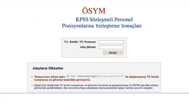 ÖSYM KPSS tercih yerleştirme sonuçları