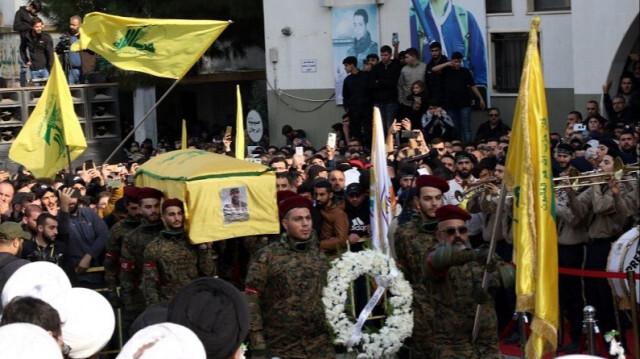 Les funérailles du commandant militaire du Hezbollah, Wissam Tawil, dans son village natal de Khirbet Selm, au sud de Beyrouth au Liban, le 09 janvier 2024.