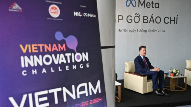 Nick Clegg, président des affaires mondiales de Meta, donne une conférence de presse lors du forum "Innovate Vietnam 2024" au Centre national d'innovation du Viêt Nam à Hanoï, le 1er octobre 2024.