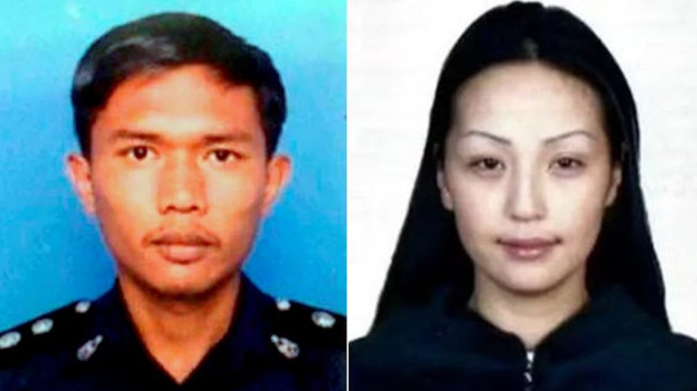L'ancien membre de l'Unité d'action spéciale (UTK) du Malaise, l'inspecteur Cif Azilah Hadri et la jeune femme victime de 18 ans, Altantuya Shaariibuu.