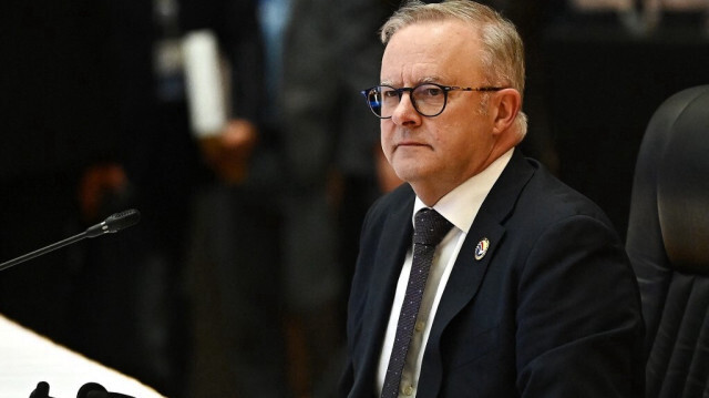 Le Premier ministre australien Anthony Albanese s'adresse au 4e sommet ASEAN-Australie lors des 44e et 45e sommets de l'Association des nations de l'Asie du Sud-Est (ASEAN) à Vientiane, le 10 octobre 2024.