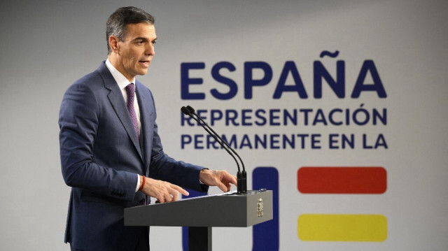 Le Premier ministre espagnol, Pedro Sánchez lors d'une conférence de presse à Bruxelles, le 17 octobre 2024. 