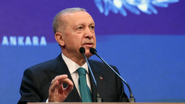 Recep Tayyip Erdogan participant à une conférence sur l'avenir de la Palestine, à Ankara, le 15 octobre 2024.