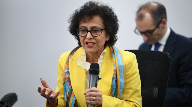 Irene Khan, rapporteure spéciale des Nations Unies sur la liberté d'opinion et d'expression, lors d'une conférence de presse à Manille le 2 février 2024.